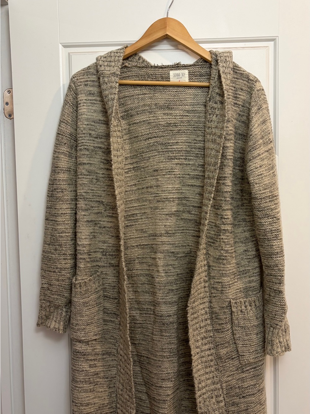 Sienna Sky Beige Marled Hooded Open-Front Cardigan